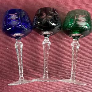 Colored Lead Crystal Wine Glasses, Roman Glass, Nightman Glass Grape, Vintage